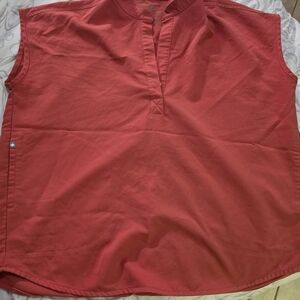 Figs Sleeveless Split V-Neck Tank in Coral Red